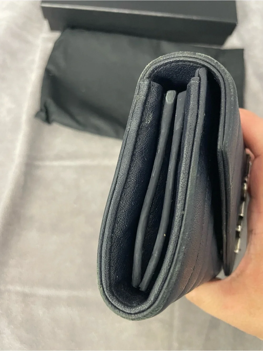 Saint Laurent Dark Blue Chevron Quilted Leather Long Wallet with YSL Logo - Picture 5 of 13